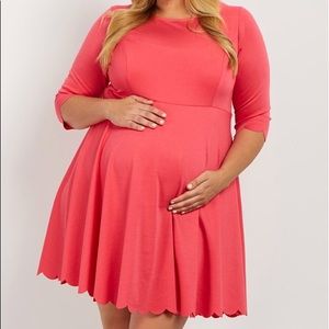 Pink Blush-Coral Scalloped Hem Maternity Dress